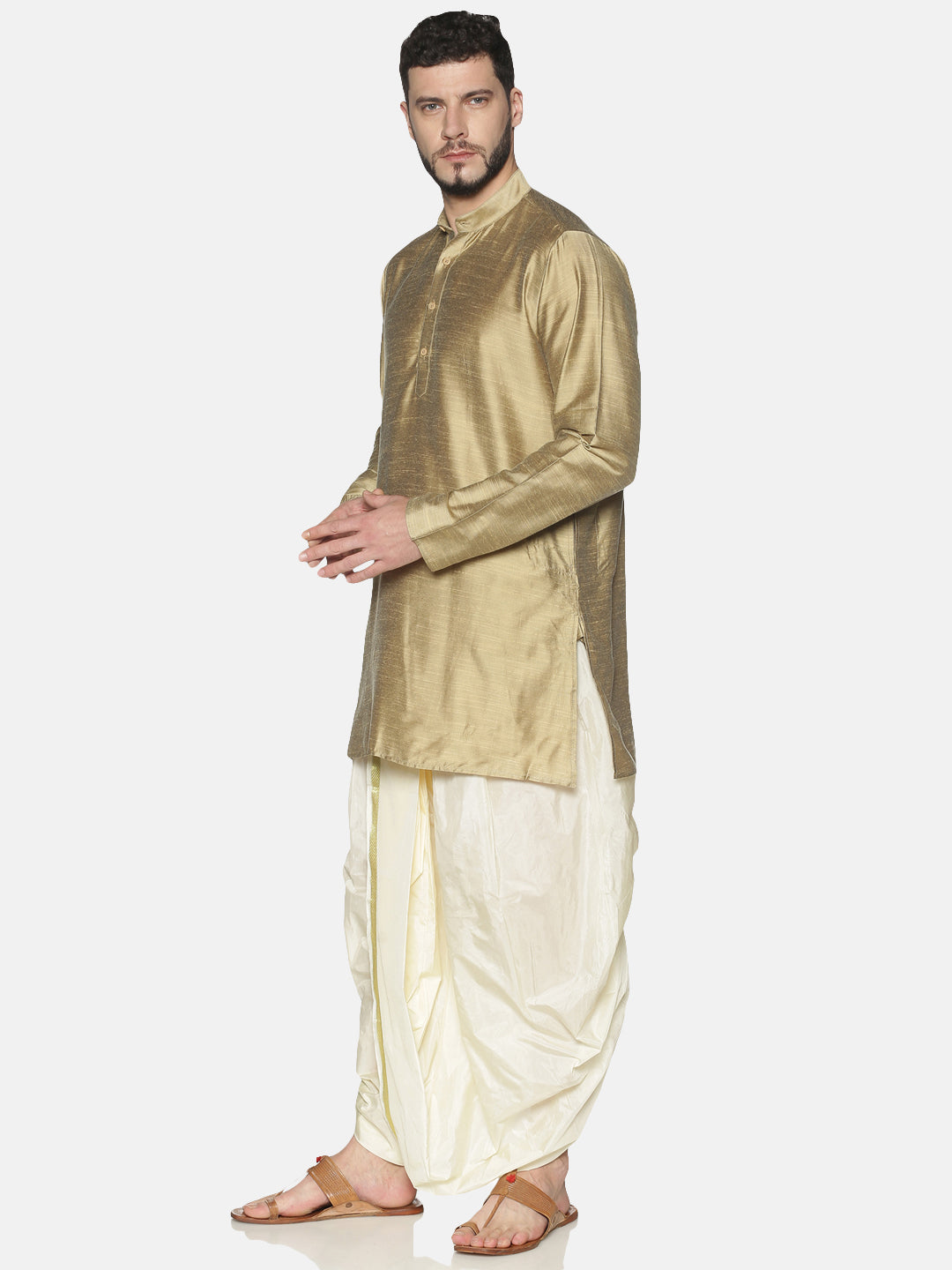 FANZI Beige Border Silk Indian Traditional Dhoti pant set for men | eBay